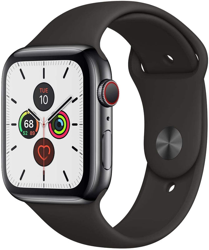 Apple Watch Series 5 (2019) 44mm GPS Only - Space Black Stainless Steel Case & Black Sport Band (Pre-Owned)