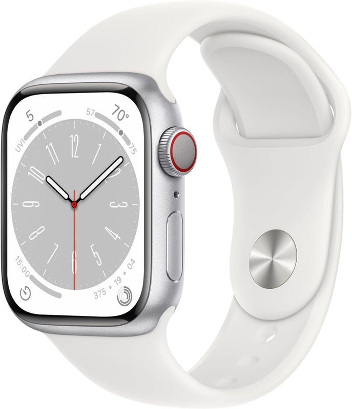 Apple Watch Series 8 (2022) 41mm GPS + Cellular - Silver Aluminum Case & White Sport Band (Refurbished)