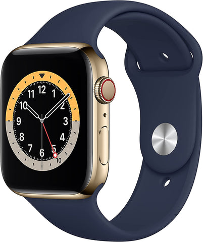 Apple Watch Series 6 (2020) 44mm GPS + Cellular - Gold Stainless Steel Case & Deep Navy Sport Band (New)