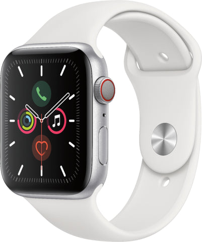 Apple Watch Series 5 (2019) 44mmGPS + Cellular - Silver Aluminum Case & White Sport Band (Pre-Owned)