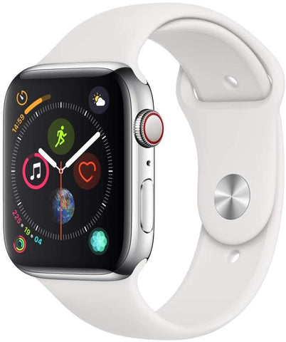 Apple Watch Series 4 (2018) 44mm GPS + Cellular - Stainless Steel Case & White Sport Band (Pre-Owned)